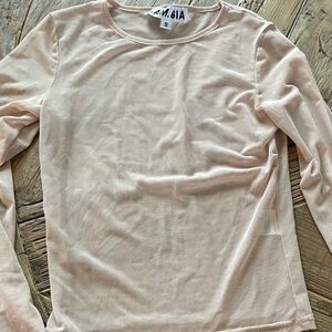IAMGIA SHEER NUDE LONG SLEEVE CROP TOP